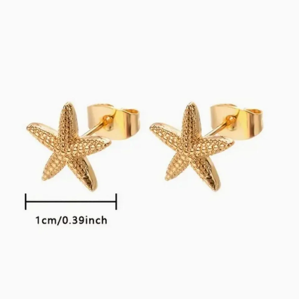 Starfish Gold Tone Stud Earrings, Vacation Style